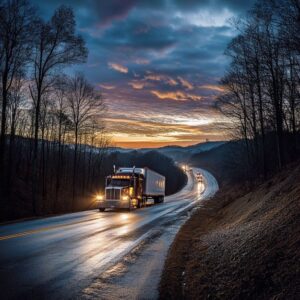 Tractor trailer at night