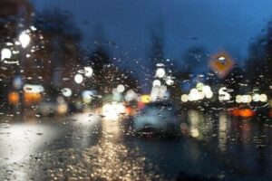headlights on dark road